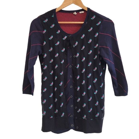 Anthropologie Moth layered fox print striped  cardigan small - Picture 7 of 13